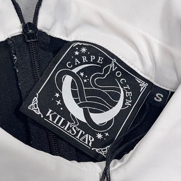 KILLSTAR Wednesday Witch Black Gloss Dress S‎ Dagger Collar Keyhole Gothic NWT - Picture 10 of 16